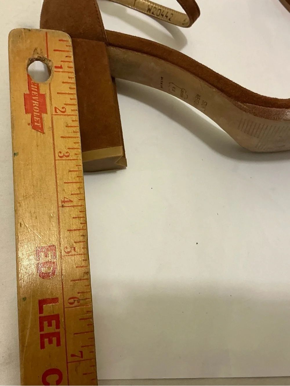 Stuart Weitzman Suede Ankle-Strap Block Heel - Cognac Brown - Picture 10 of 10